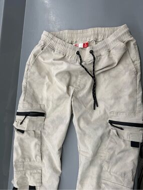 rebels Cream Cargo Jogger Pants with Black Drawcord